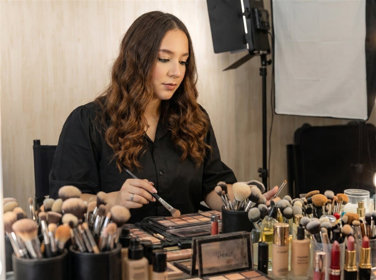 Valeria Ríos aplicando maquillaje de larga duración con productos de alta gama